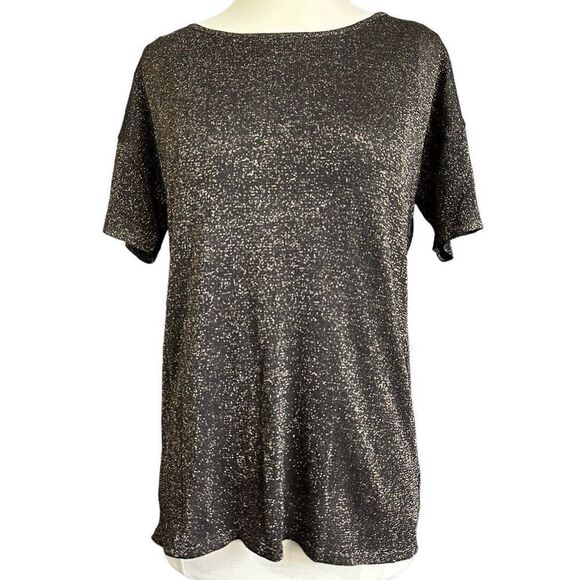 Skies Are Blue Glam Holiday Sparkle Glitter Metallic 90s Style Short Sleeve Blou - Picture 2 of 7